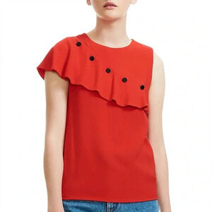 NWT Maje Lorena Red Ruffled Sleeveless Top. Size 3